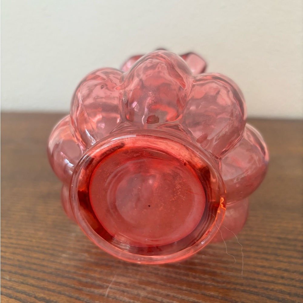 Vintage Fenton Cranberry Melon Ruffled Glass Pitcher Carafe 6" - Picture 6 of 9
